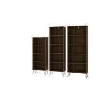 Manhattan Comfort 146GMC5 Rockefeller 3-Piece Multi Size Bookcases in Brown